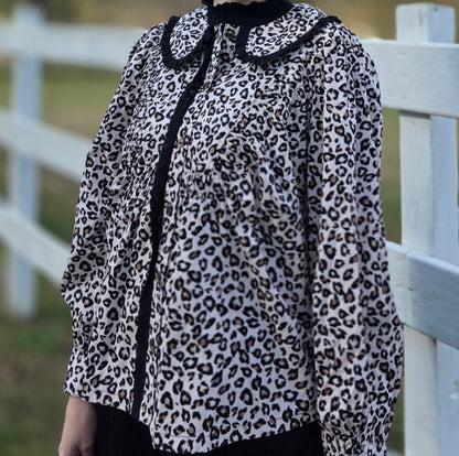 The Catherine Blouse- Black Leopard