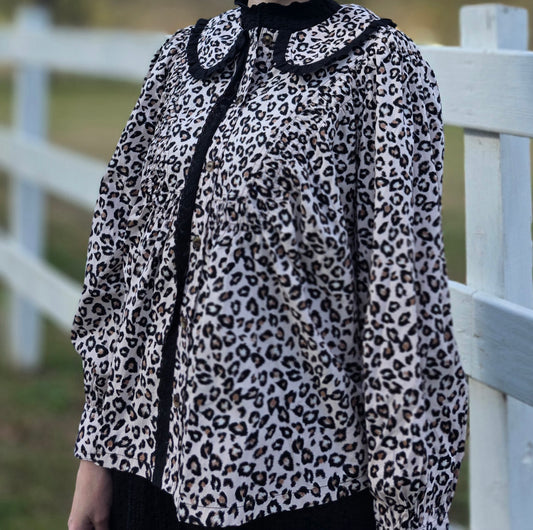 The Catherine Blouse- Black Leopard